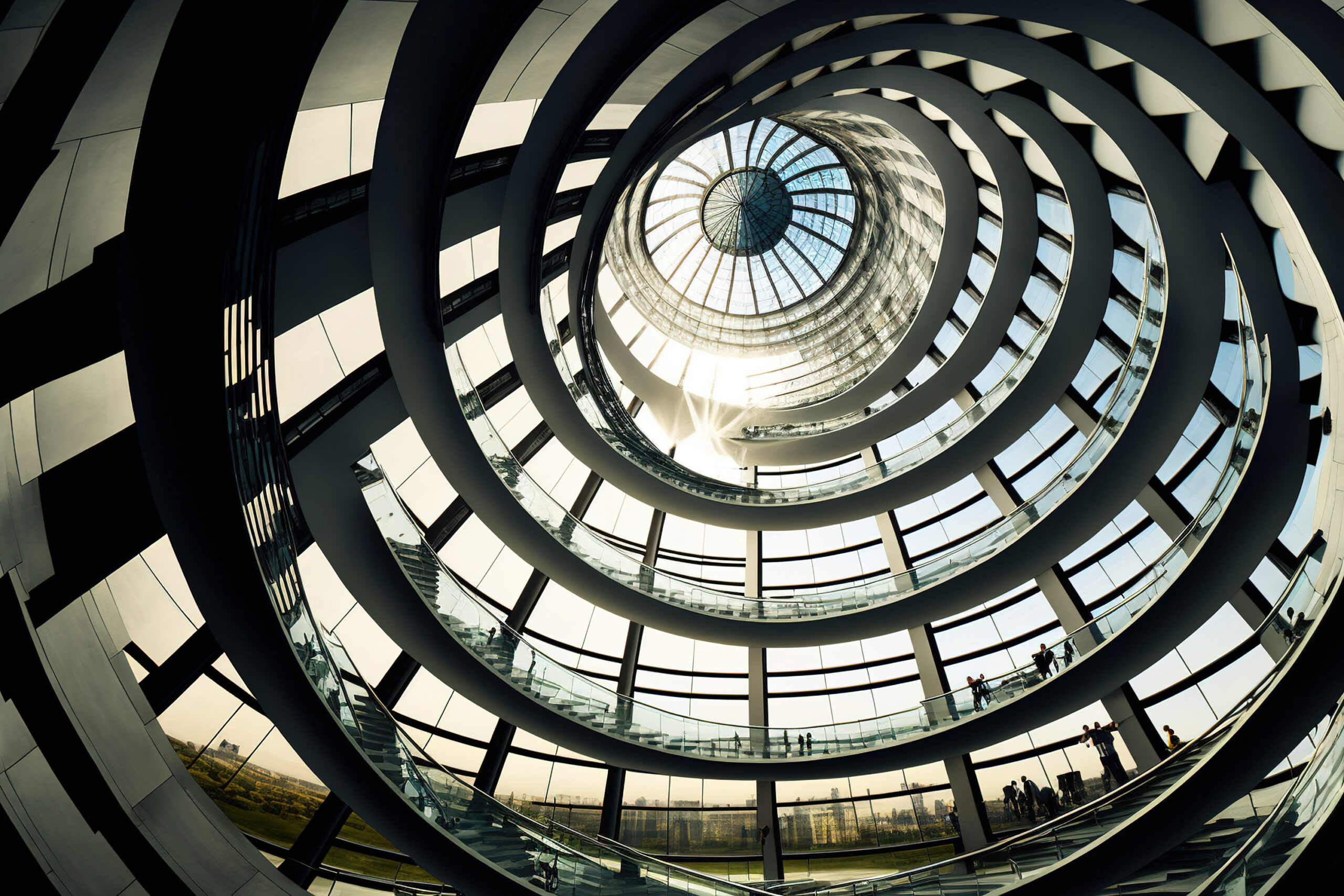 production-services-and-filming-in-berlin-modern-dome-inside-glass-metal-spiral-stairway
